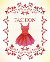 vintage label with red dress - 76308092