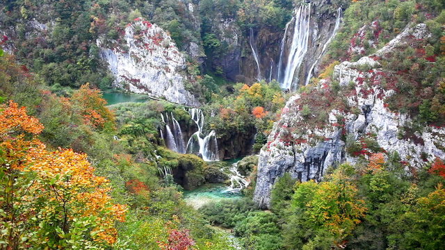 Plitvice Lakes Waterfalls in Autumn