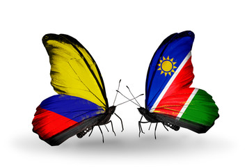 Two butterflies with flags Columbia and Namibia