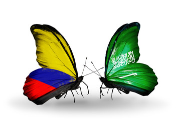 Two butterflies with flags Columbia and Saudi Arabia