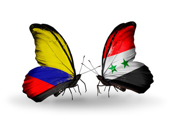 Two butterflies with flags Columbia and Syria