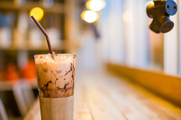 Closeup of a cup of coffee at coffee shop