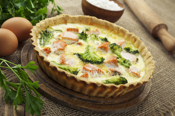 Quiche with broccoli and fish