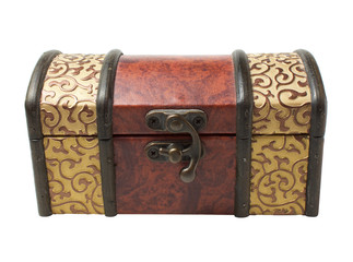 Isolated antique wooden chest on white background