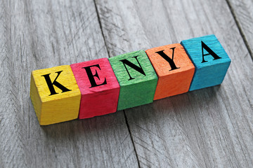word kenya on colorful wooden cubes