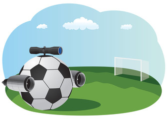 Soccer ball with jet engines and a sniper scope on top