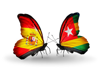 Two butterflies with flags Spain and Togo