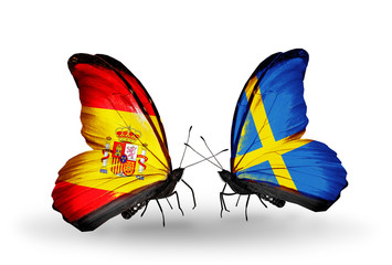 Two butterflies with flags Spain and Sweden
