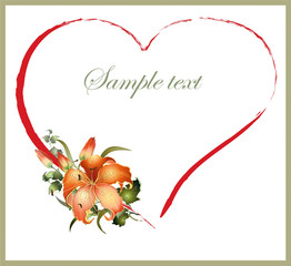 Decorative heart. Hand drawn valentines day greeting card.