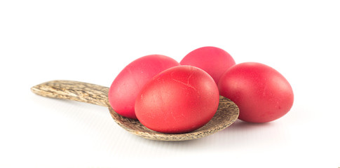 Red egg on white background - infant fully month anniversary