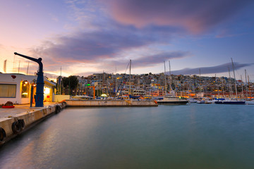 Fototapeta na wymiar Sunset in Mikrolimano marina in Athens, Greece.