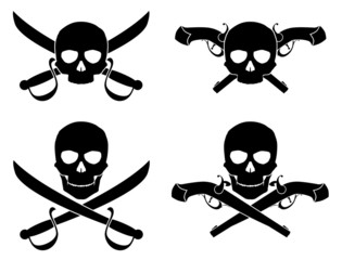 Vector Silhouette of Jolly Roger with crossed saber and pistol