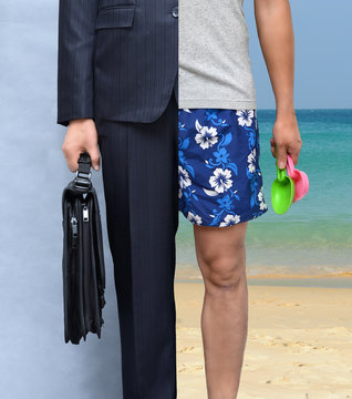 Work or holiday (stress or relaxation concept)