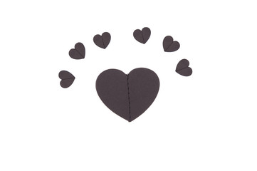 Valentines Day Black Heart paper on White Isolated