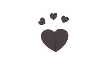 Valentines Day Black Heart paper on White Isolated