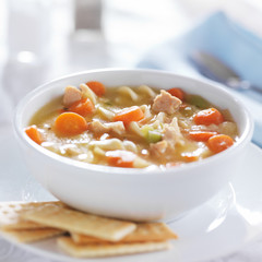 hot bowl of chicken noodle soup