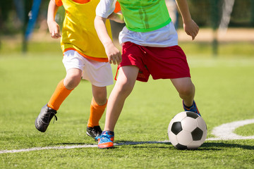 Fototapeta na wymiar Football match for children. Training football soccer game