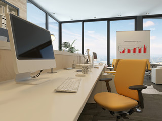 Desk in a modern office interior