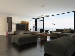 Large spacious living room with view windows