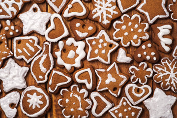 Texture of homemade cookies in the shape Christmas ornaments