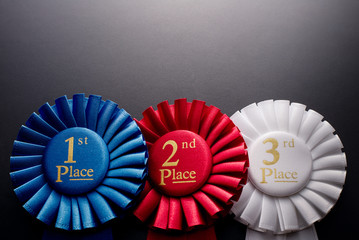 1st, 2nd and 3rd place pleated ribbon rosettes