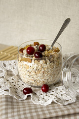 muesli with cranberries in a glass