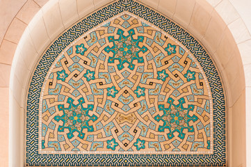 Turquoise Islamic mosaic tiles in mosque, Muscat, Oman