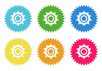 Set of colorful stickers icons with gears symbol