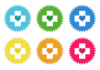 Set of colorful stickers icons with medical symbol