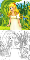 Obraz na płótnie Canvas Cartoon fairy tale scene - coloring illustration