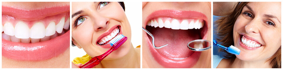 Teeth with toothbrush.