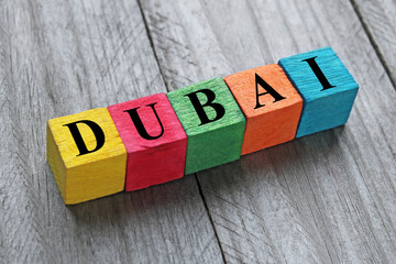 word dubai on colorful wooden cubes