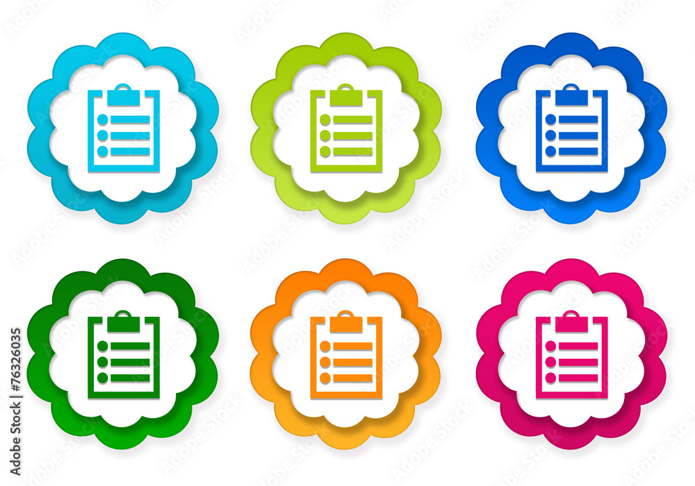 Poster set of colorful stickers icons with notepad symbol