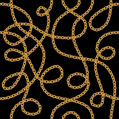 Wallpaper murals Black and Gold Golden chains on black background.