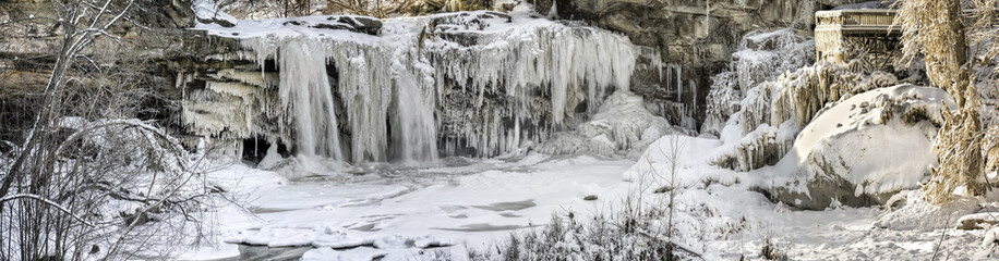 Fototapeta na wymiar West Elyria Falls In Winter Pano