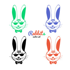 hand drawn rabbit set. colorful vector illustration