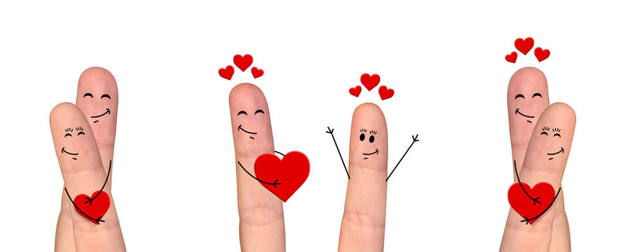 Happy finger couple in love celebrating Valentine’s day
