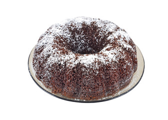 Chocolate biscuit cake, isolated on white background