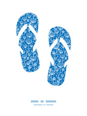 Vector blue white lineart plants flip flops silhouettes pattern
