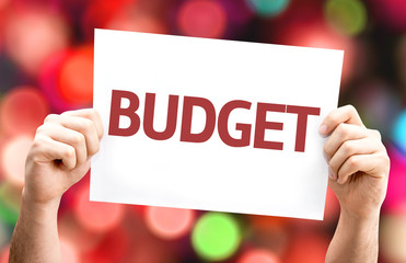 Budget card with colorful background with defocused lights