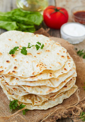 Flour tortillas on a cutting board