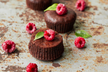 Chocolate Lava Cake with raspberries