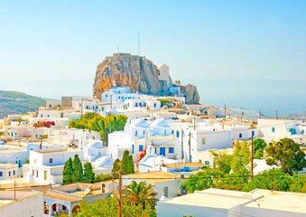 view of Chora the capital of Amorgos island in Greece - obrazy, fototapety, plakaty