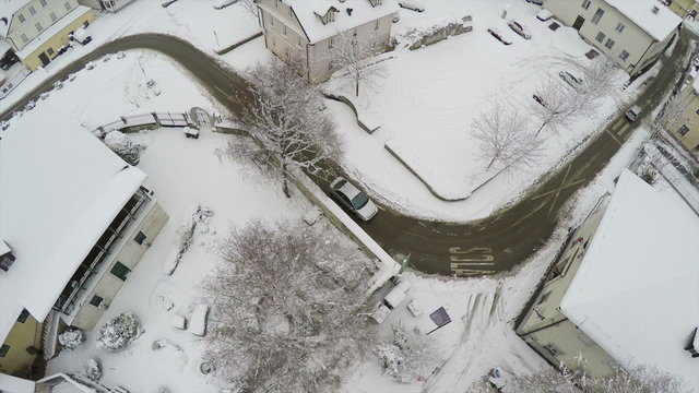 Camera flying over Kamnik, town in Slovenia.
