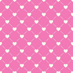 Heart shape vector seamless pattern. Pink and white colors