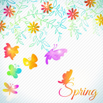 Bouquet of cute flower and butterfly, floral background. Vector