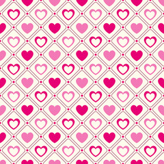 Heart shape vector seamless pattern. Pink and white colors
