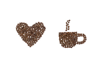Love Heart and Coffee Cup in Coffee Beans