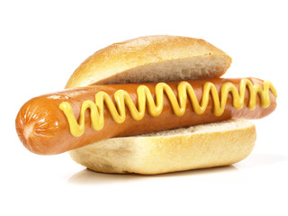 Bockwurst im Brötchen mit Senf