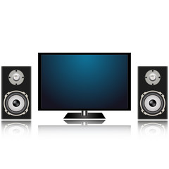 Display and two columns on a white background reflection